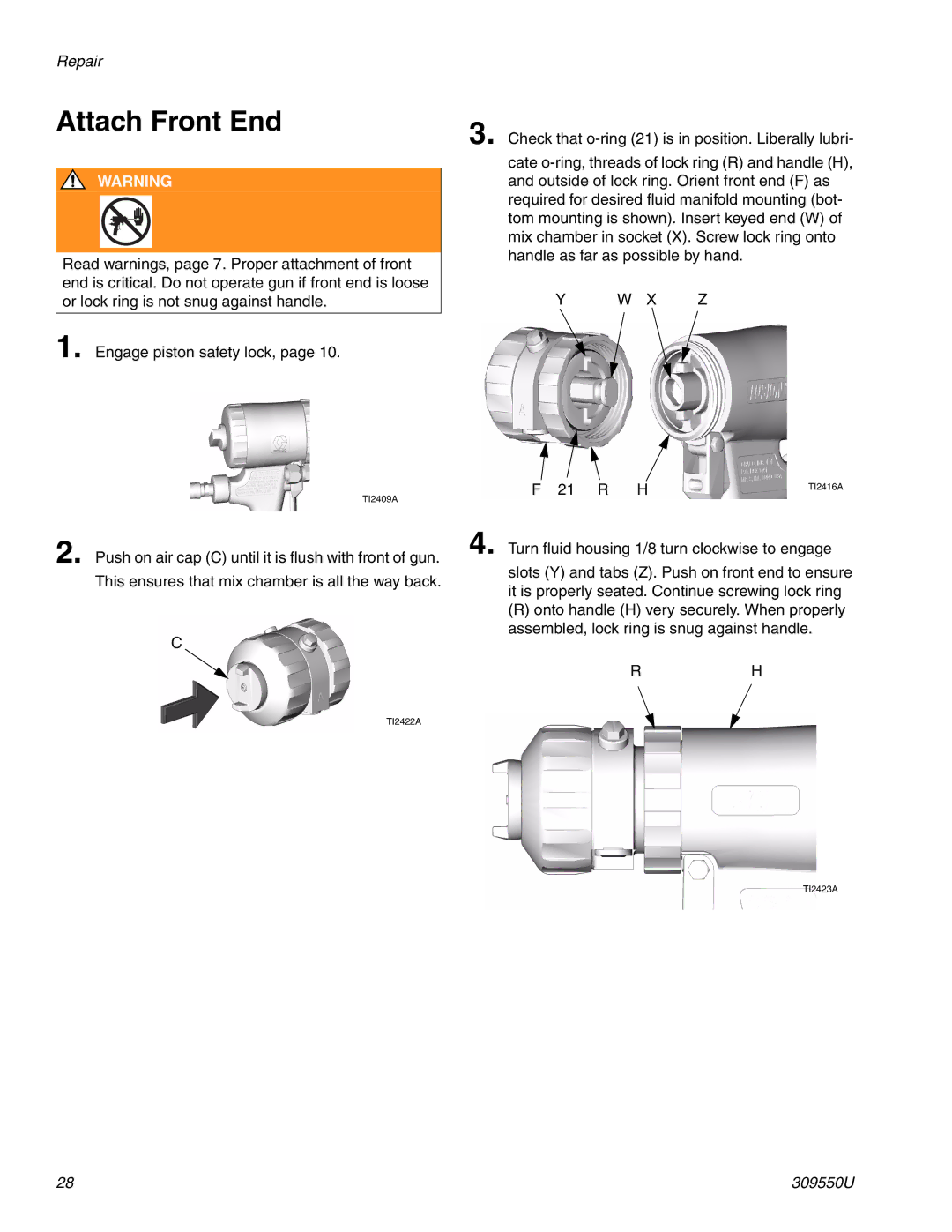 Graco 309550U important safety instructions Attach Front End, X Z 