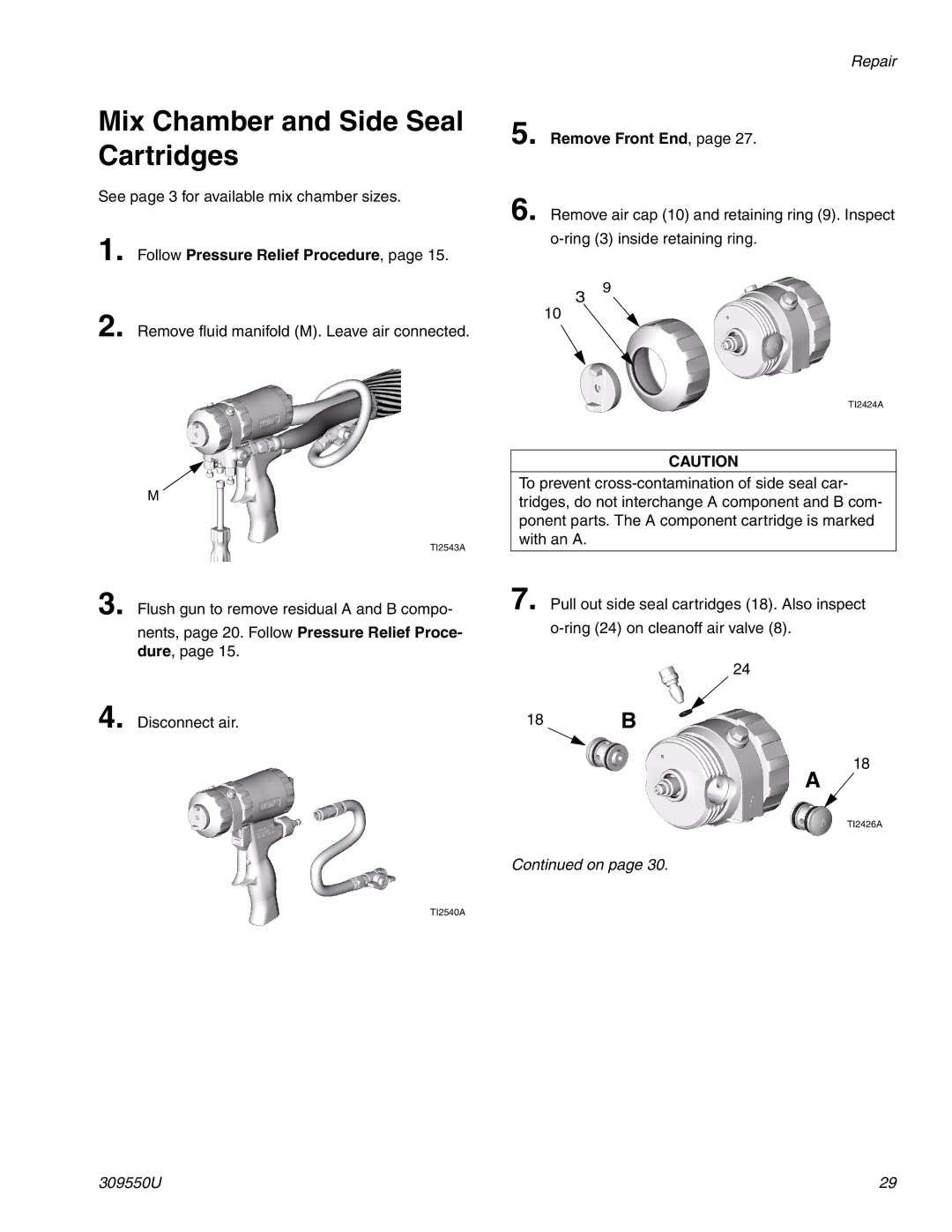 Graco 309550U important safety instructions Mix Chamber and Side Seal Cartridges, 18 B 