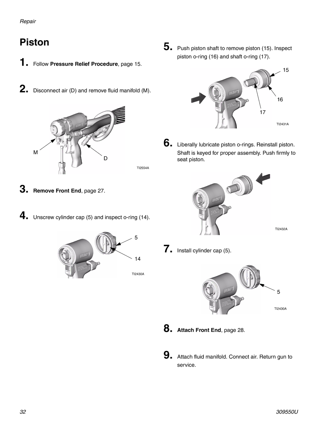 Graco 309550U important safety instructions Piston, Remove Front End 