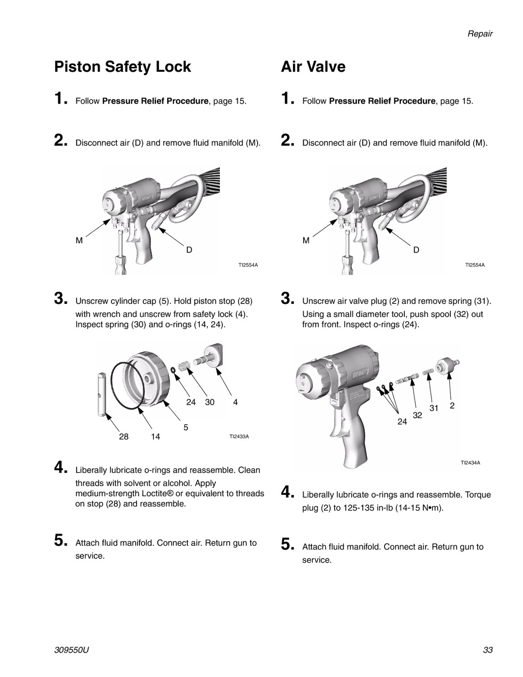 Graco 309550U important safety instructions Piston Safety Lock, Air Valve 