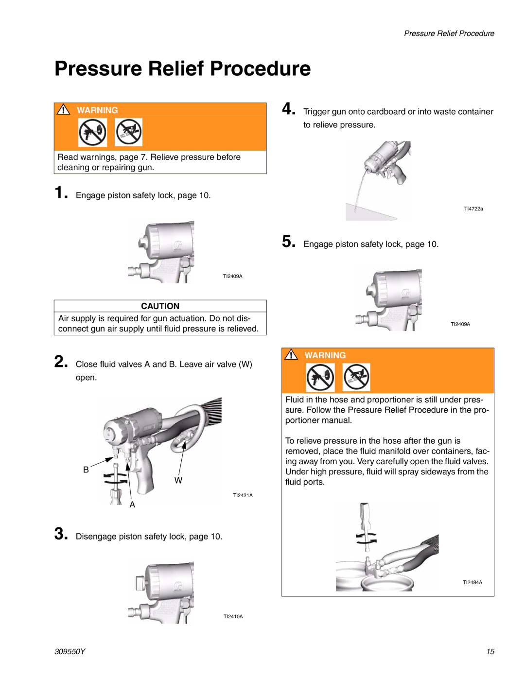 Graco 309550Y important safety instructions Pressure Relief Procedure 