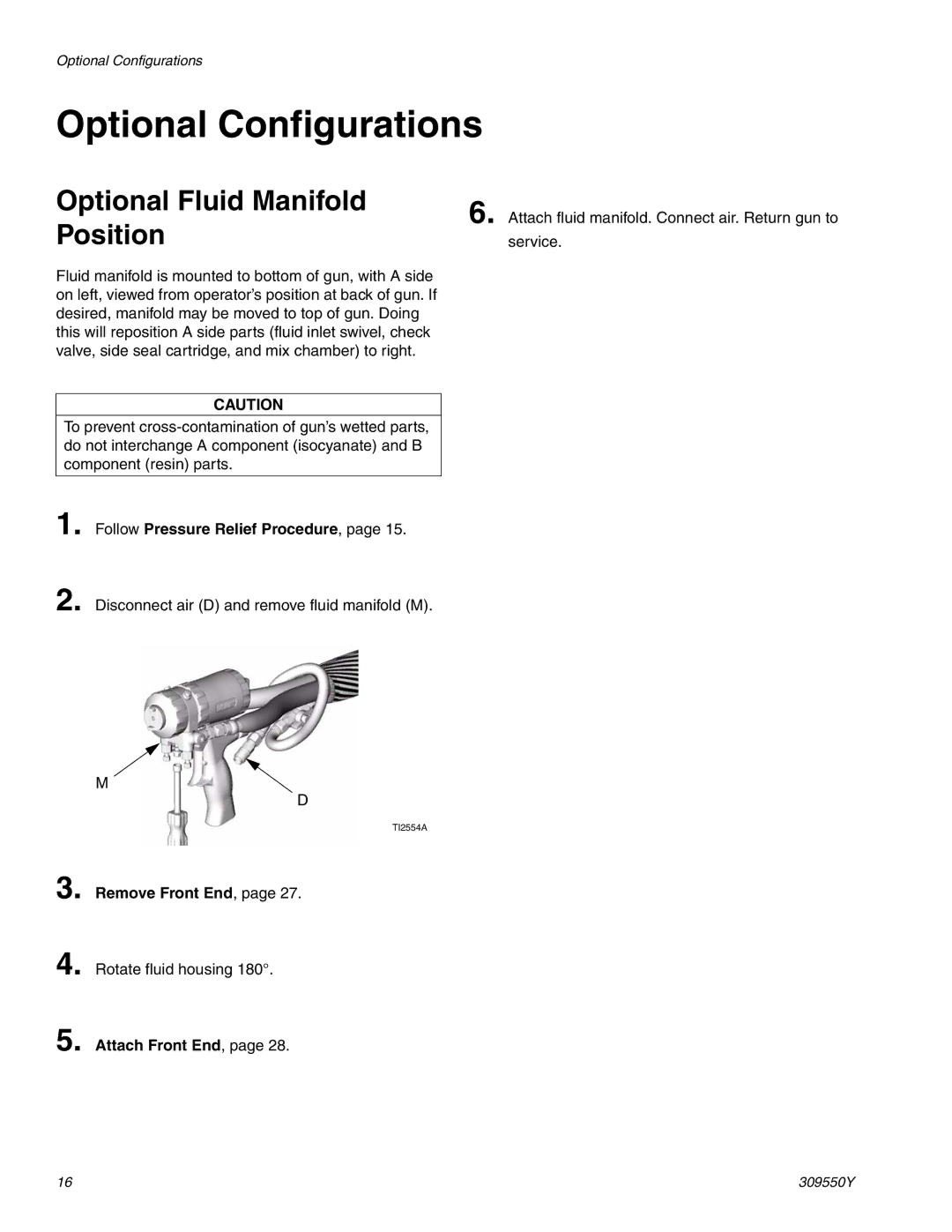 Graco 309550Y Optional Configurations, Optional Fluid Manifold, Position, Remove Front End, Attach Front End 