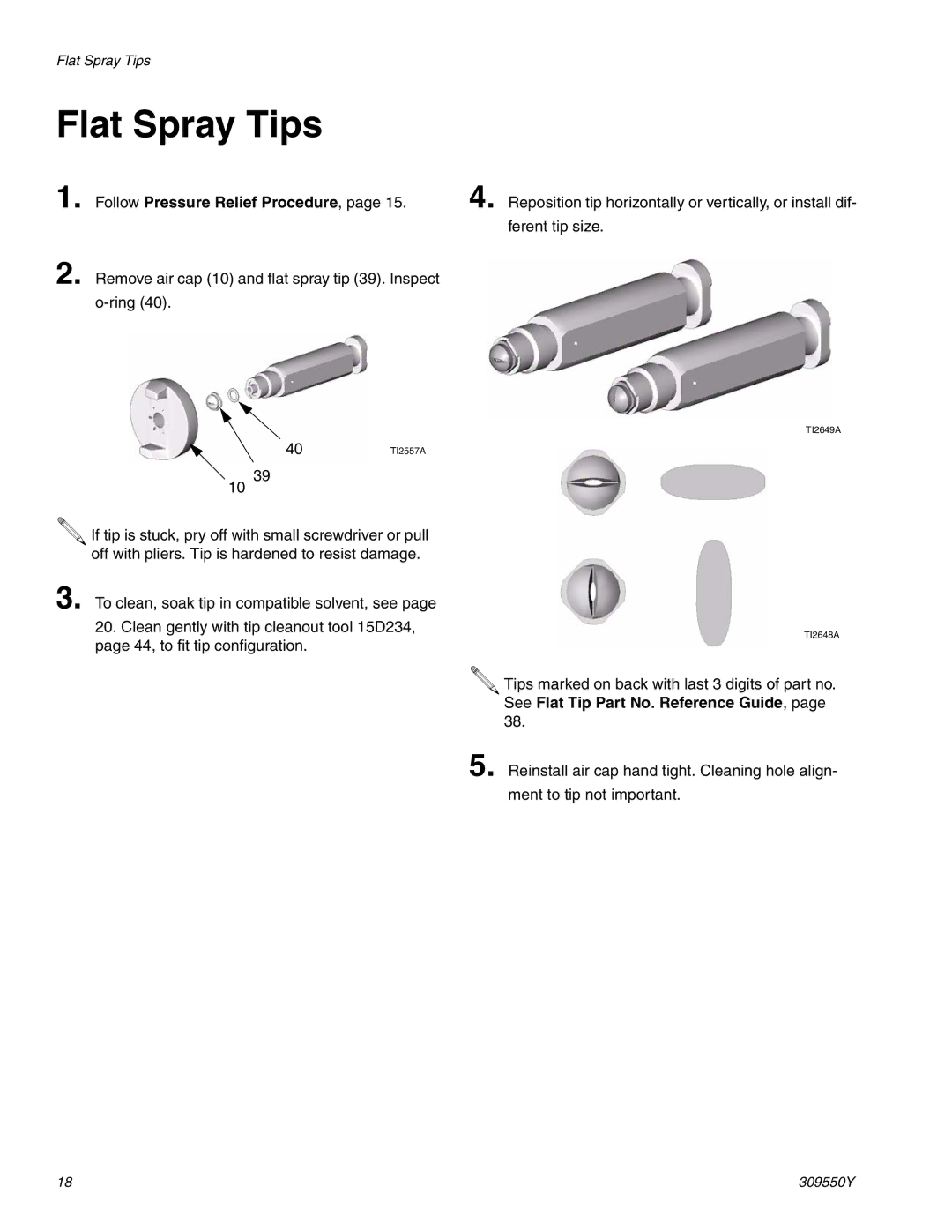 Graco 309550Y important safety instructions Flat Spray Tips 