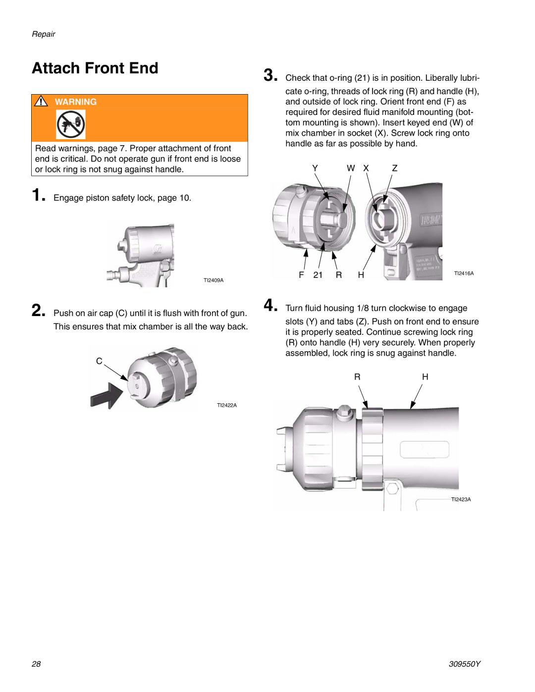 Graco 309550Y important safety instructions Attach Front End, X Z 