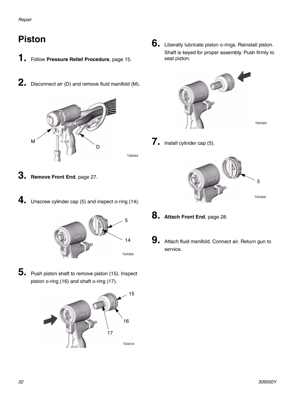 Graco 309550Y important safety instructions Piston, Remove Front End 