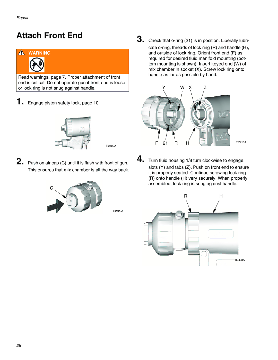 Graco 309550ZAE important safety instructions Attach Front End, X Z 