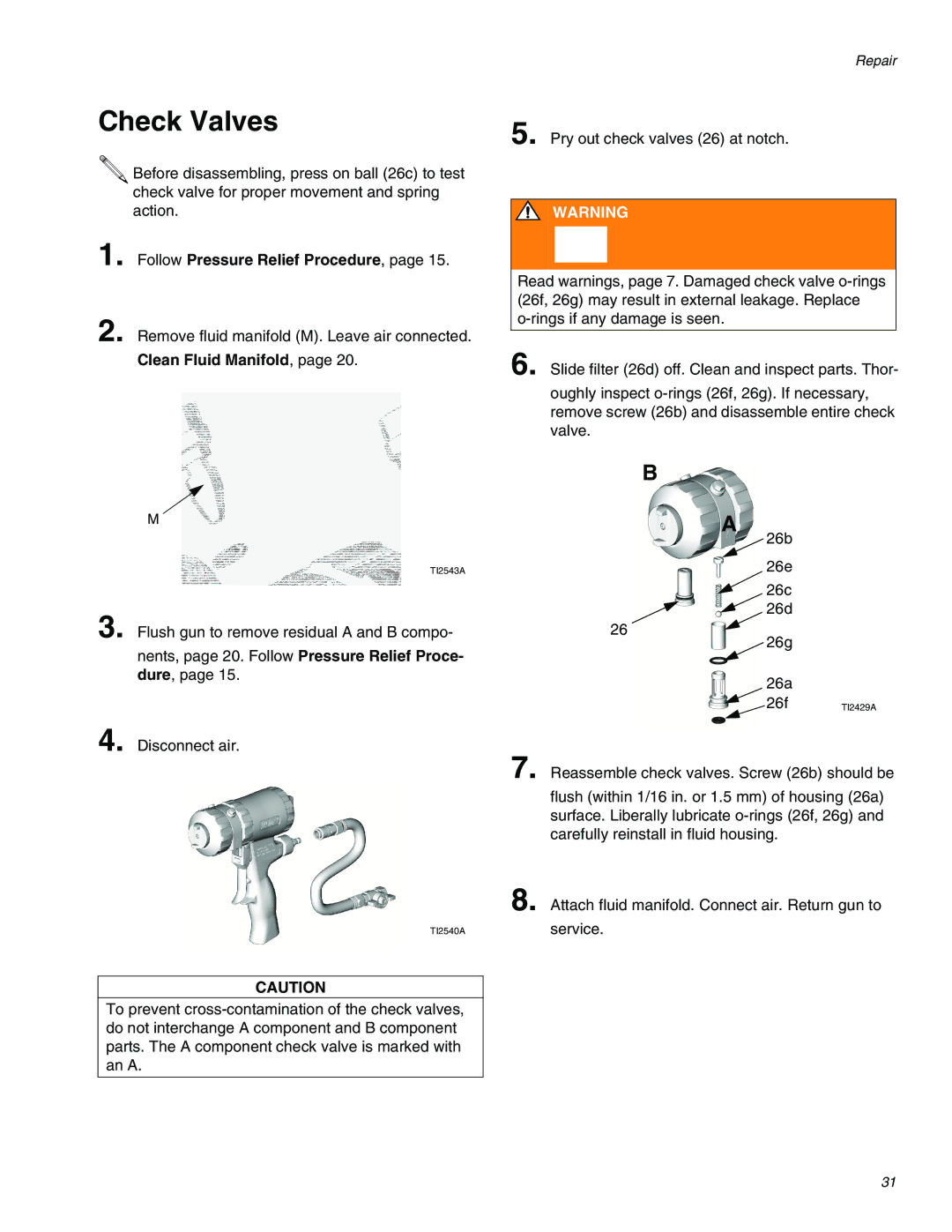 Graco 309550ZAE important safety instructions Check Valves, Clean Fluid Manifold 