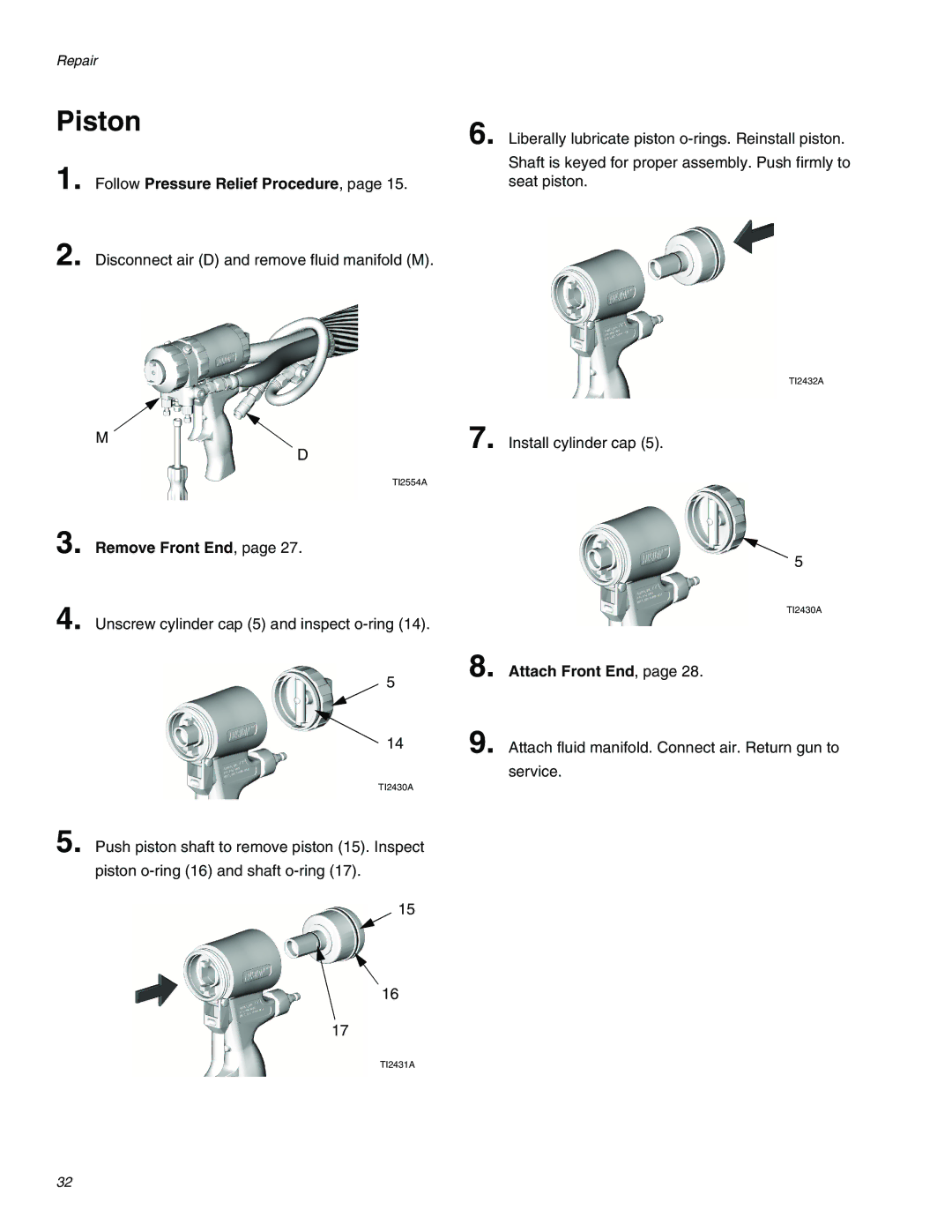 Graco 309550ZAE important safety instructions Piston, Remove Front End 