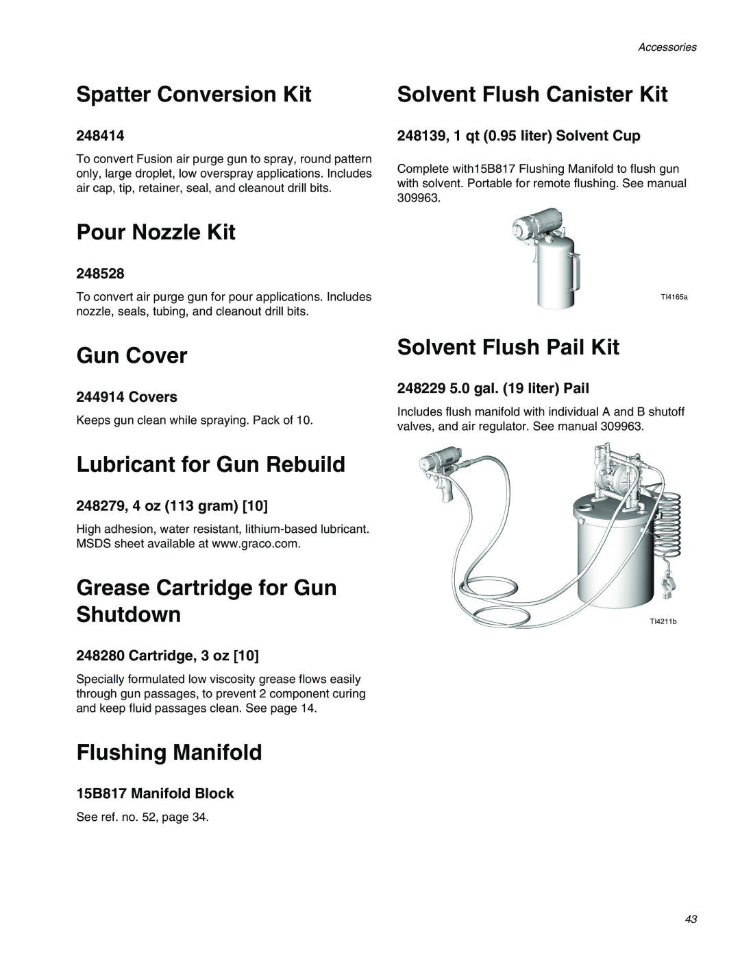 Graco 309550ZAE Spatter Conversion Kit, Solvent Flush Canister Kit, Pour Nozzle Kit, Gun Cover, Solvent Flush Pail Kit 