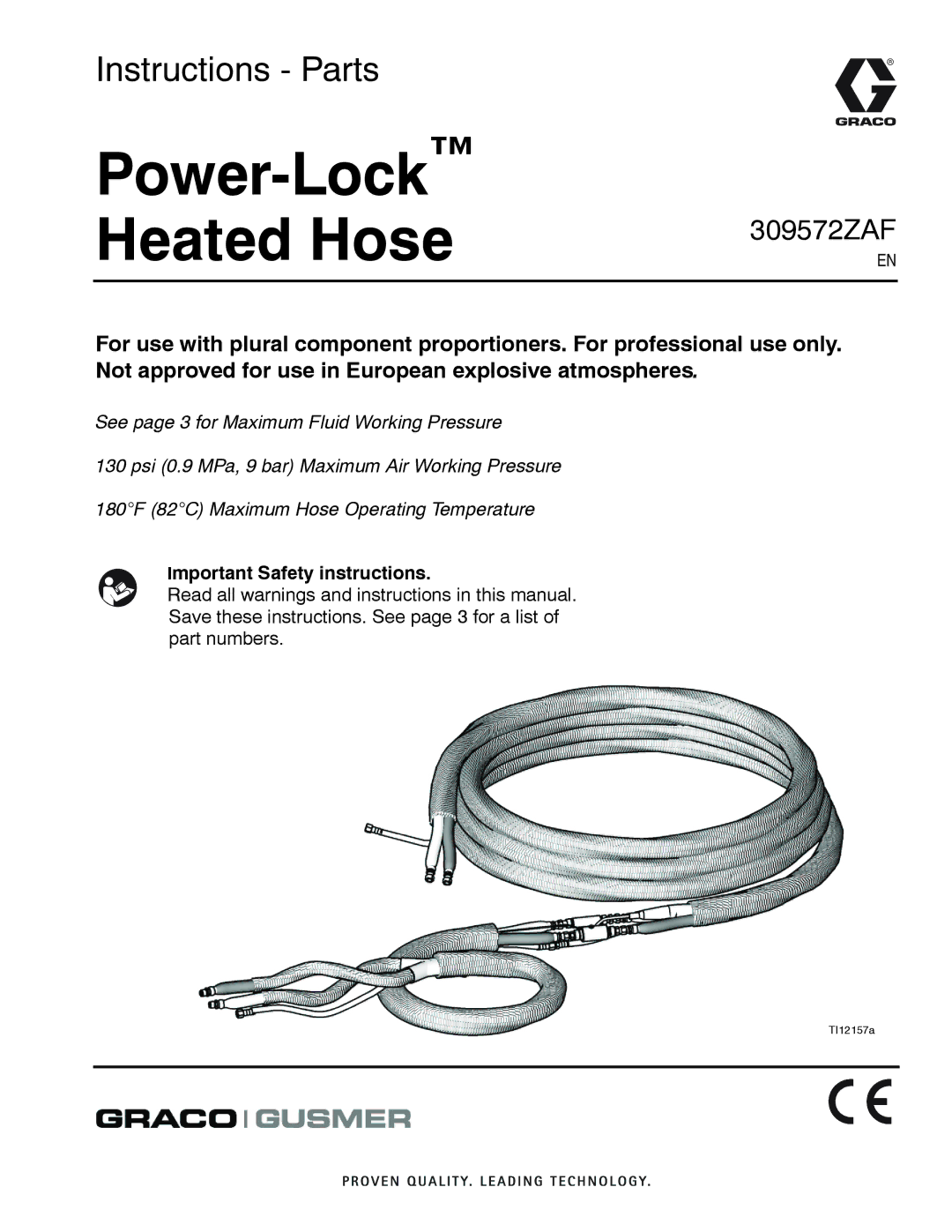 Graco 309572ZAF important safety instructions Power-LockHeated Hose, Important Safety instructions 