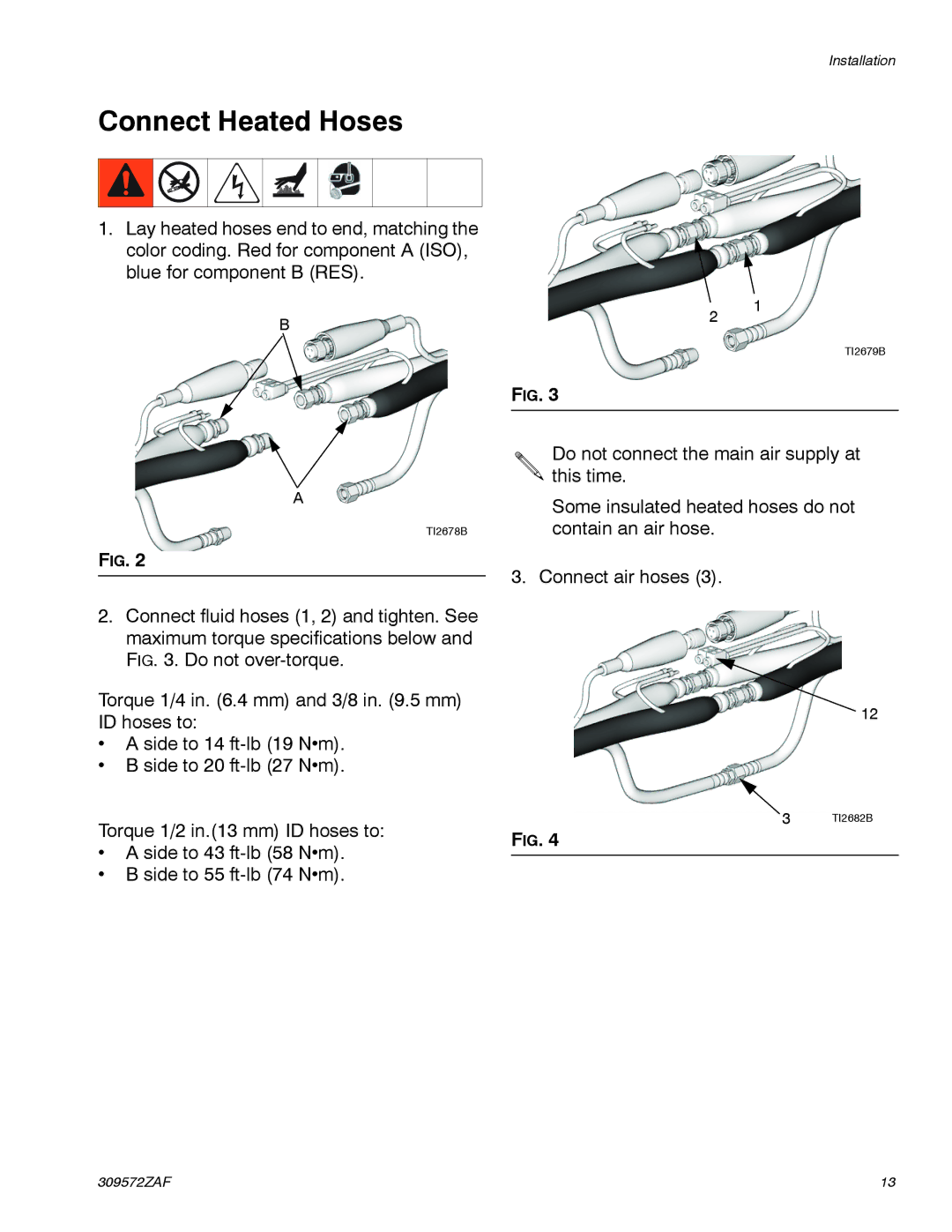 Graco 309572ZAF important safety instructions Connect Heated Hoses 