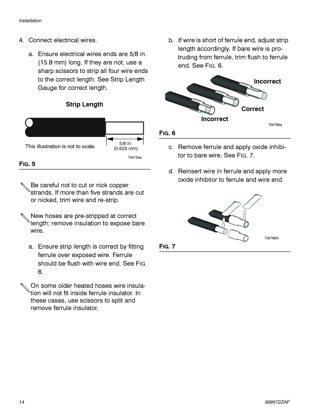 Graco 309572ZAF important safety instructions Strip Length, Incorrect Correct 