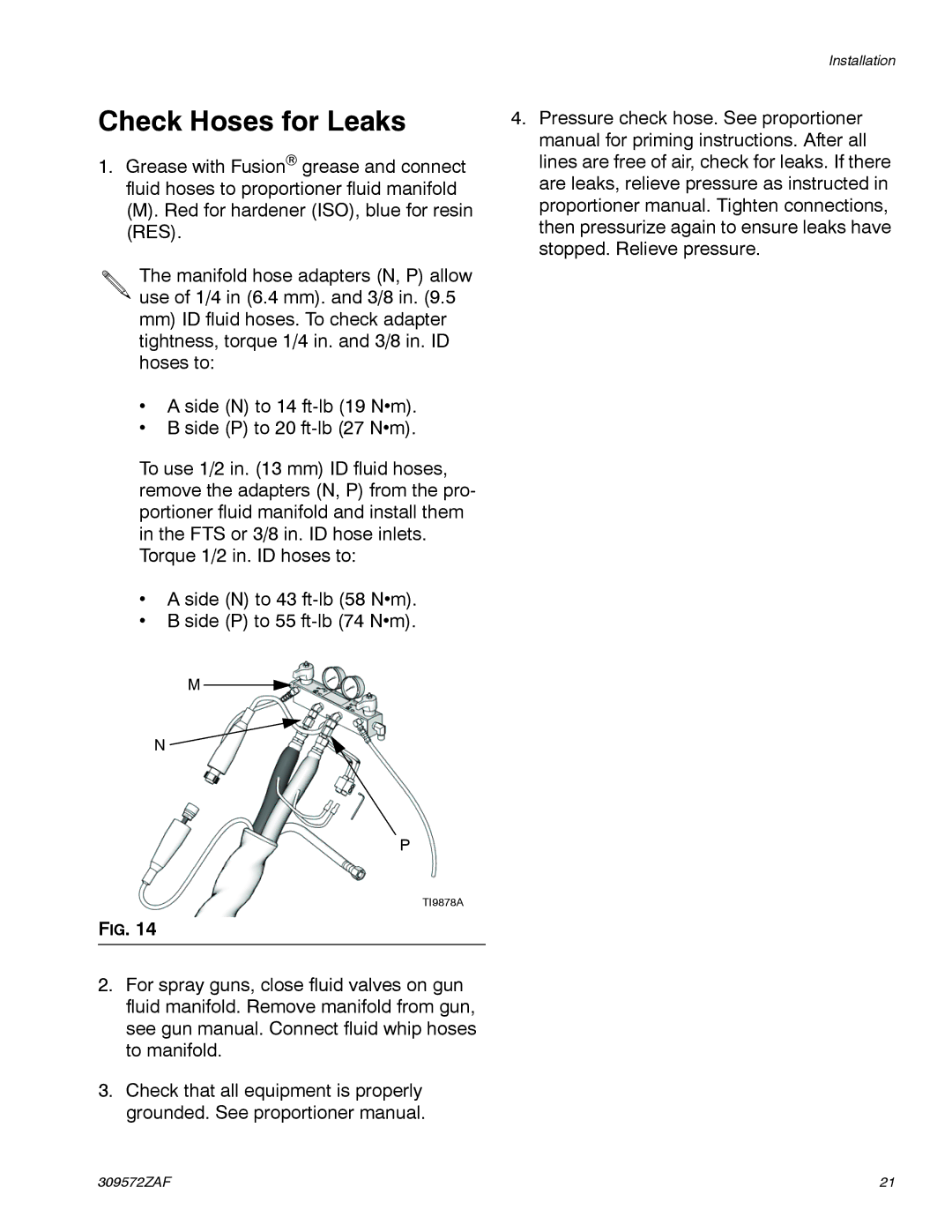 Graco 309572ZAF important safety instructions Check Hoses for Leaks 