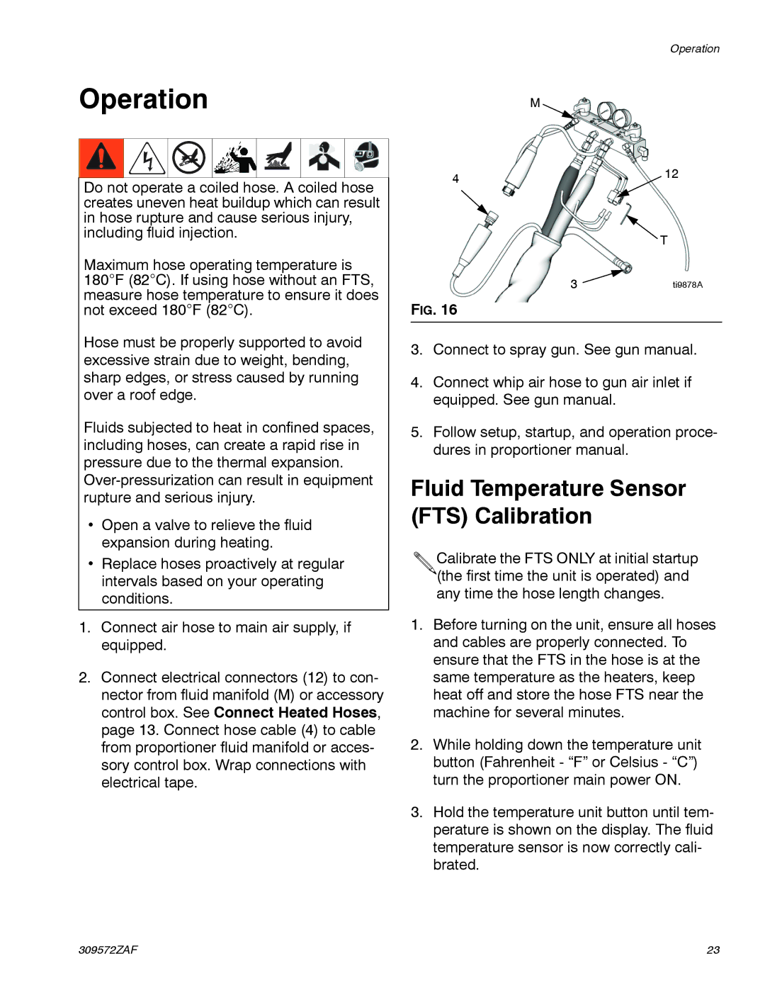 Graco 309572ZAF important safety instructions Operation, Fluid Temperature Sensor FTS Calibration 