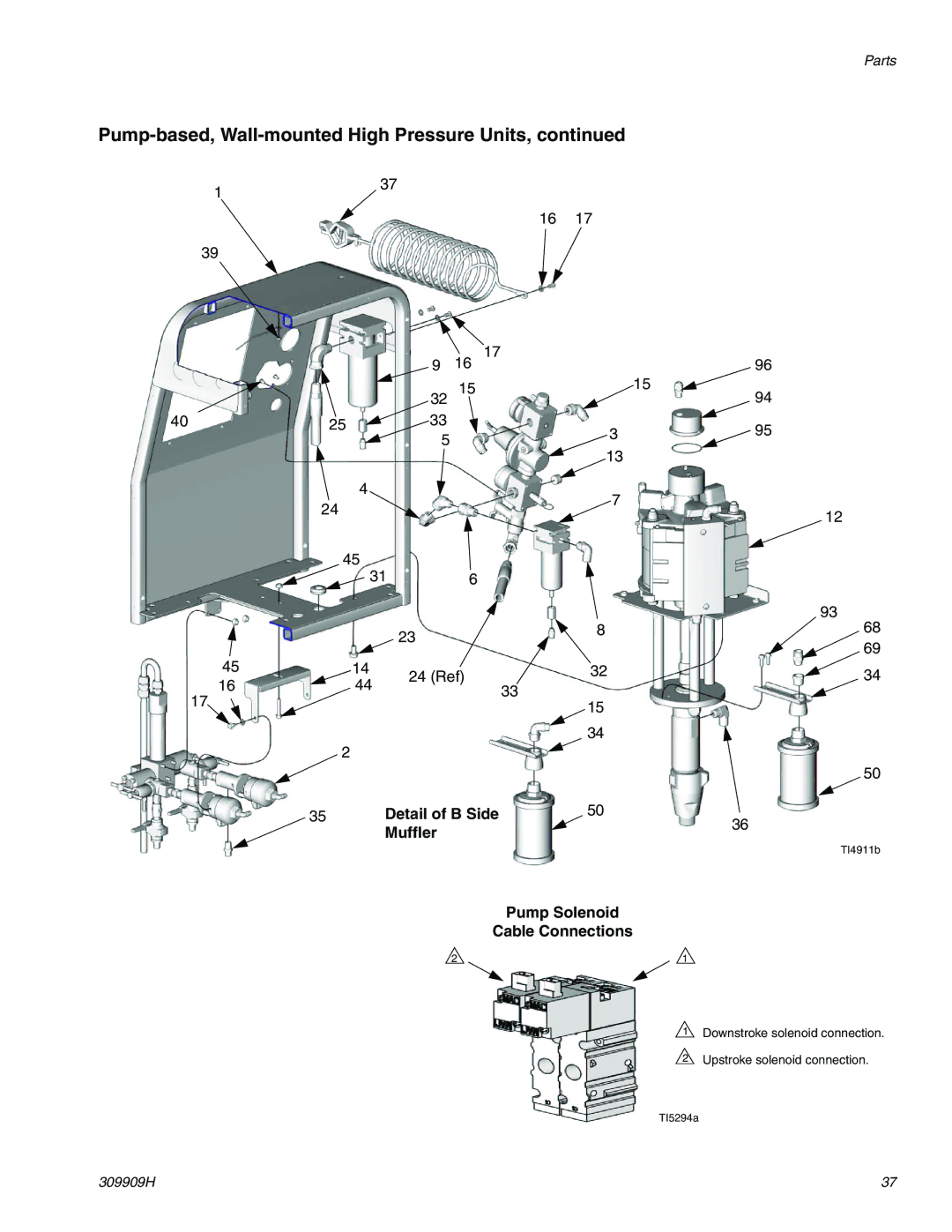 Graco 309909H important safety instructions Muffler, Pump Solenoid Cable Connections 