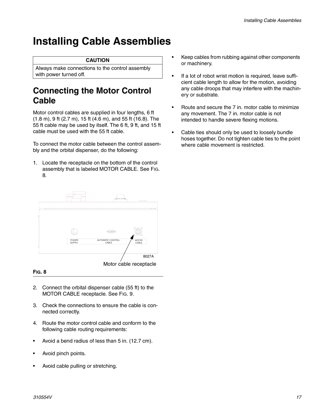 Graco 310554V important safety instructions Installing Cable Assemblies, Connecting the Motor Control Cable 