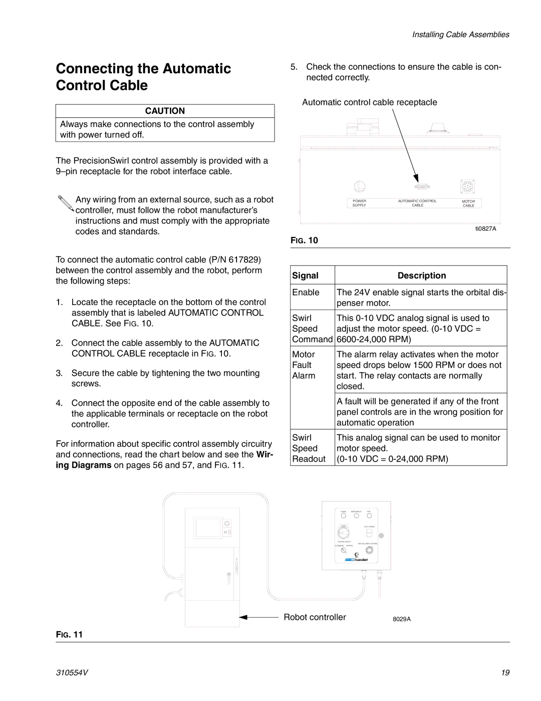 Graco 310554V important safety instructions Connecting the Automatic Control Cable, Signal Description 