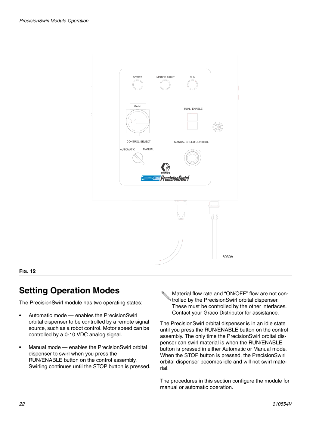 Graco 310554V important safety instructions Setting Operation Modes 