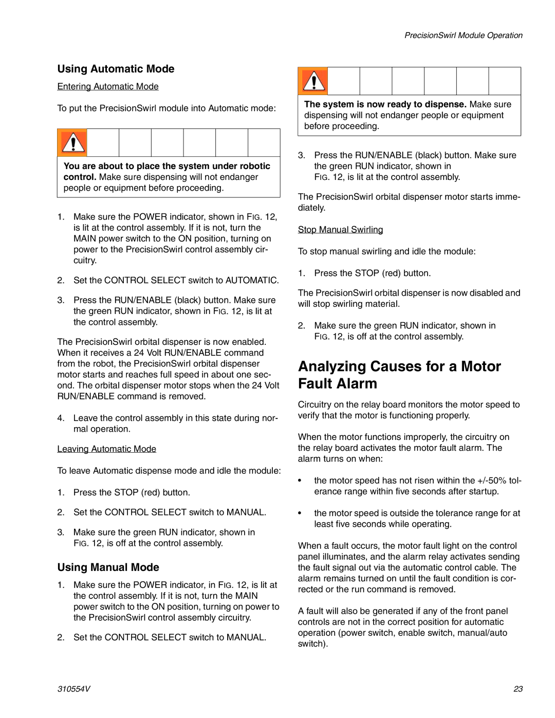 Graco 310554V important safety instructions Analyzing Causes for a Motor Fault Alarm, Using Automatic Mode 