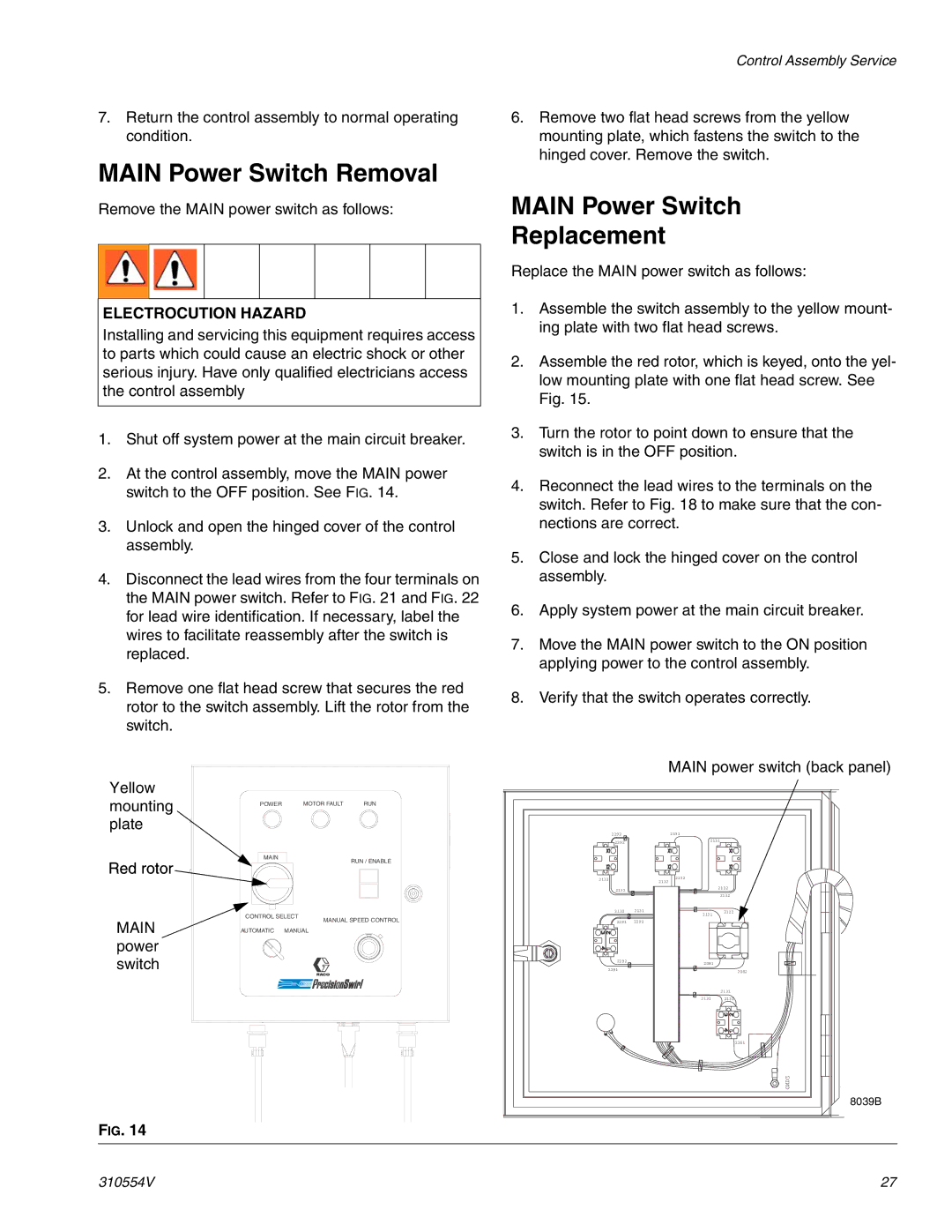 Graco 310554V important safety instructions Main Power Switch Removal, Main Power Switch Replacement 