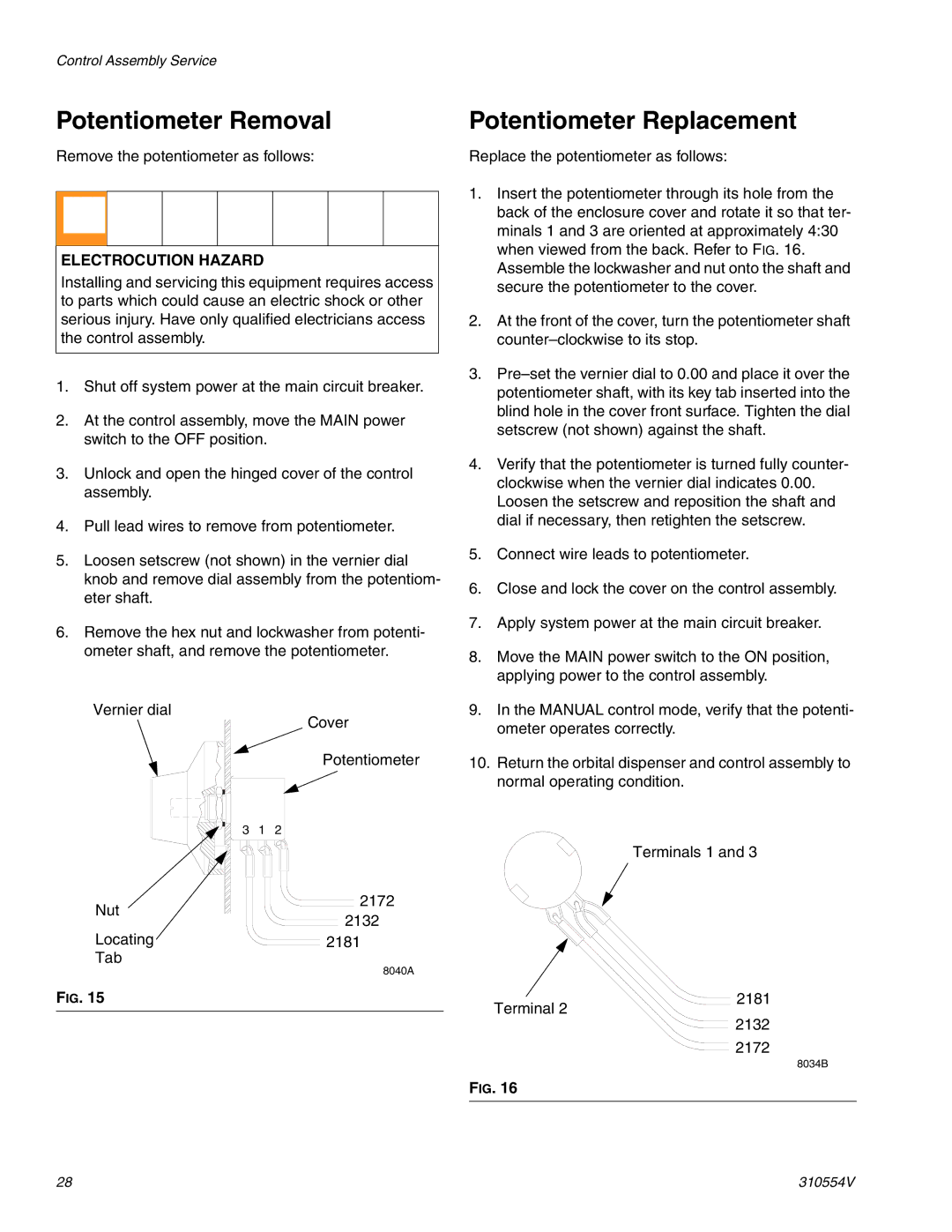 Graco 310554V important safety instructions Potentiometer Removal, Potentiometer Replacement 