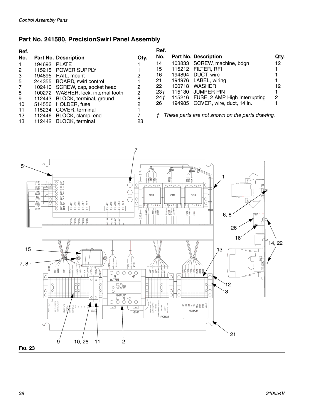 Graco 310554V important safety instructions Part No , PrecisionSwirl Panel Assembly, No. Part No. Description Qty 