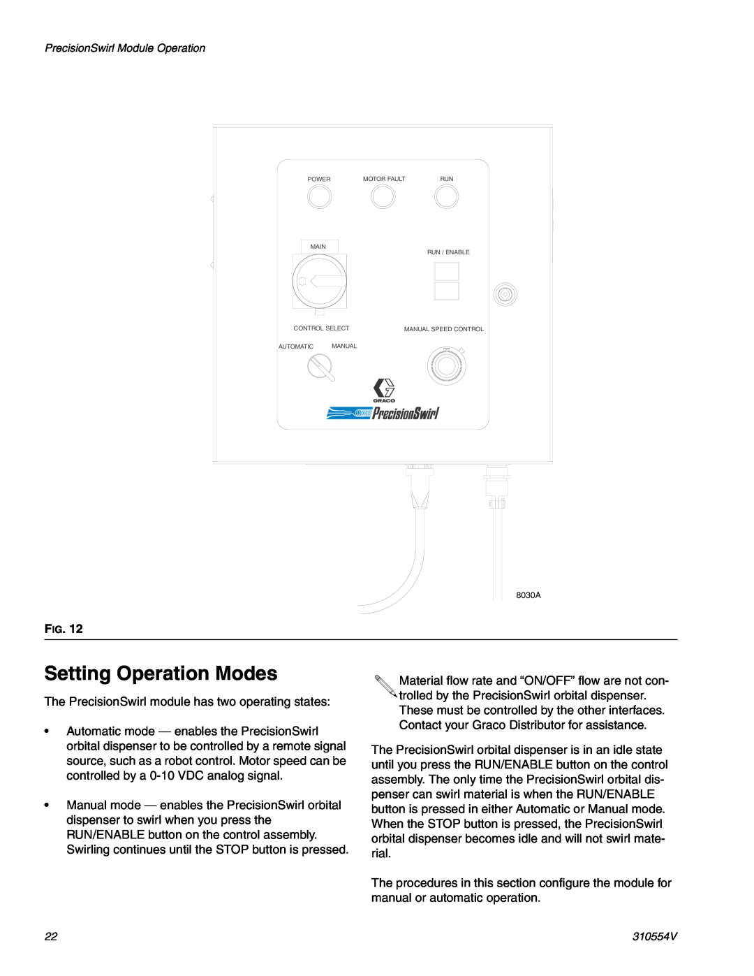 Graco 310554V important safety instructions Setting Operation Modes, 8030A 