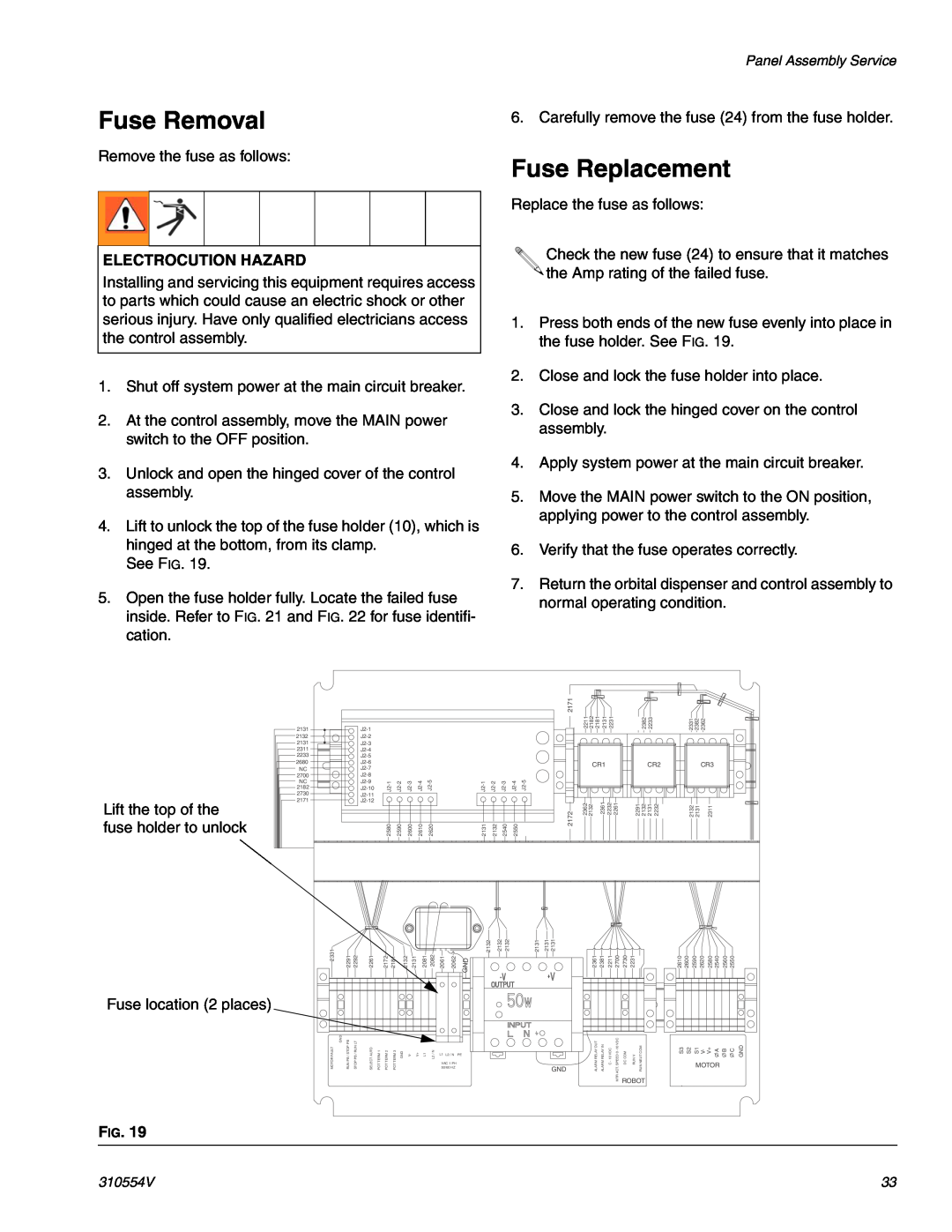 Graco 310554V important safety instructions Fuse Removal, Fuse Replacement 
