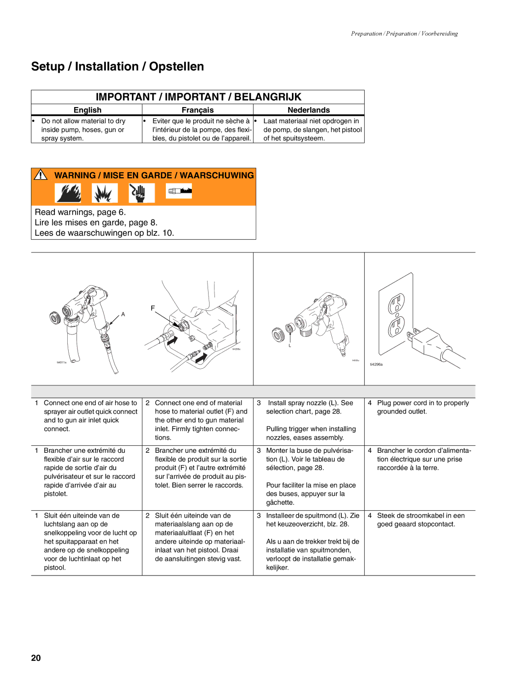 Graco 310624F manual Setup / Installation / Opstellen 