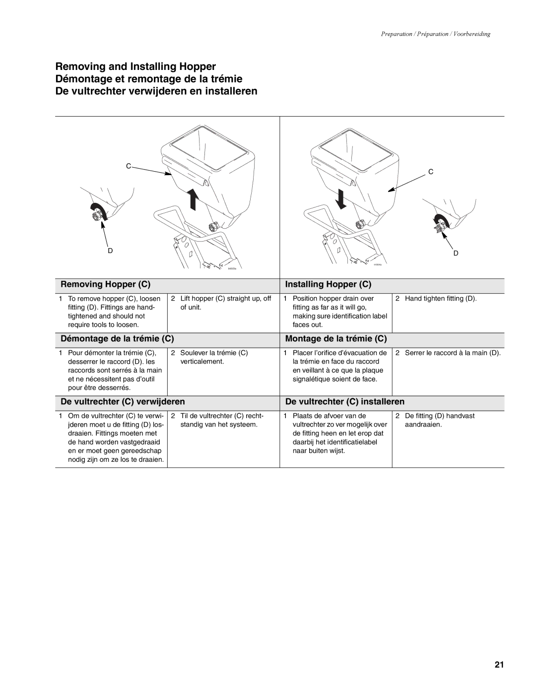 Graco 310624F manual Removing Hopper C Installing Hopper C, Démontage de la trémie C Montage de la trémie C 