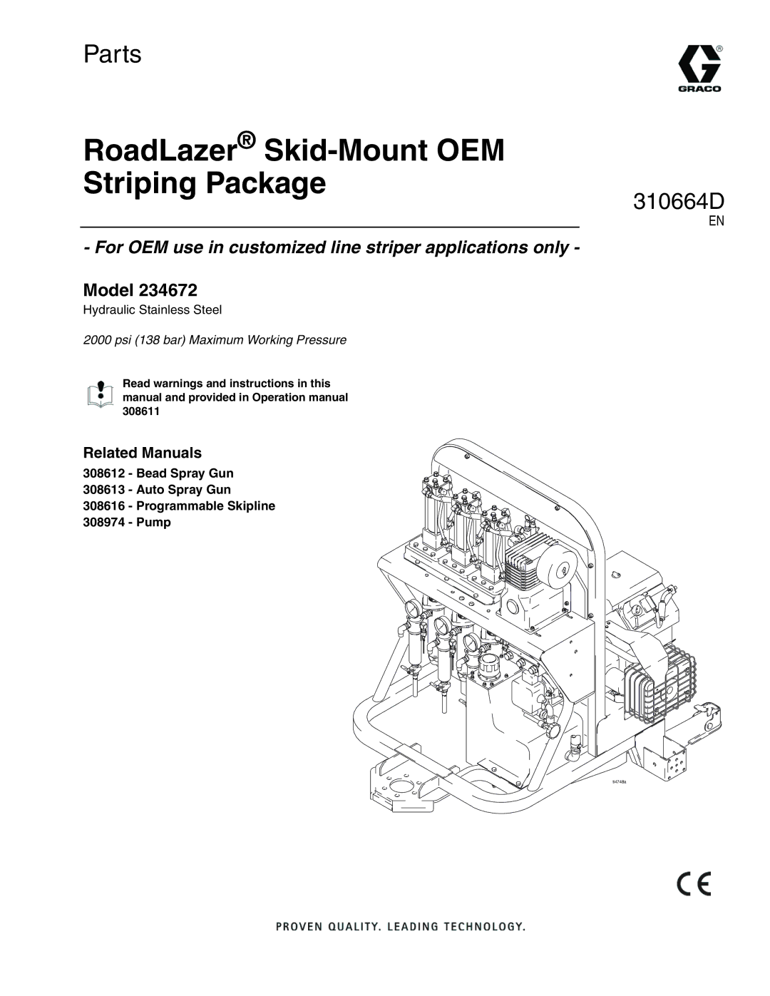 Graco 310664D operation manual RoadLazer Skid-Mount OEM Striping Package, Related Manuals 