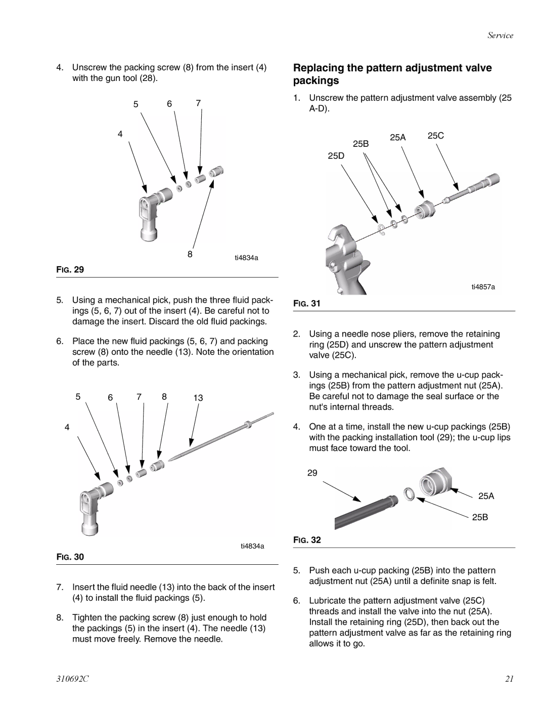 Graco 310692C manual Replacing the pattern adjustment valve packings 