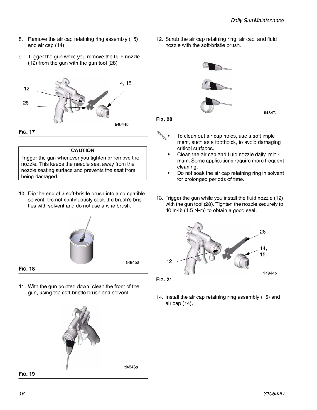 Graco 310692D important safety instructions Install the air cap retaining ring assembly 15 and air cap 