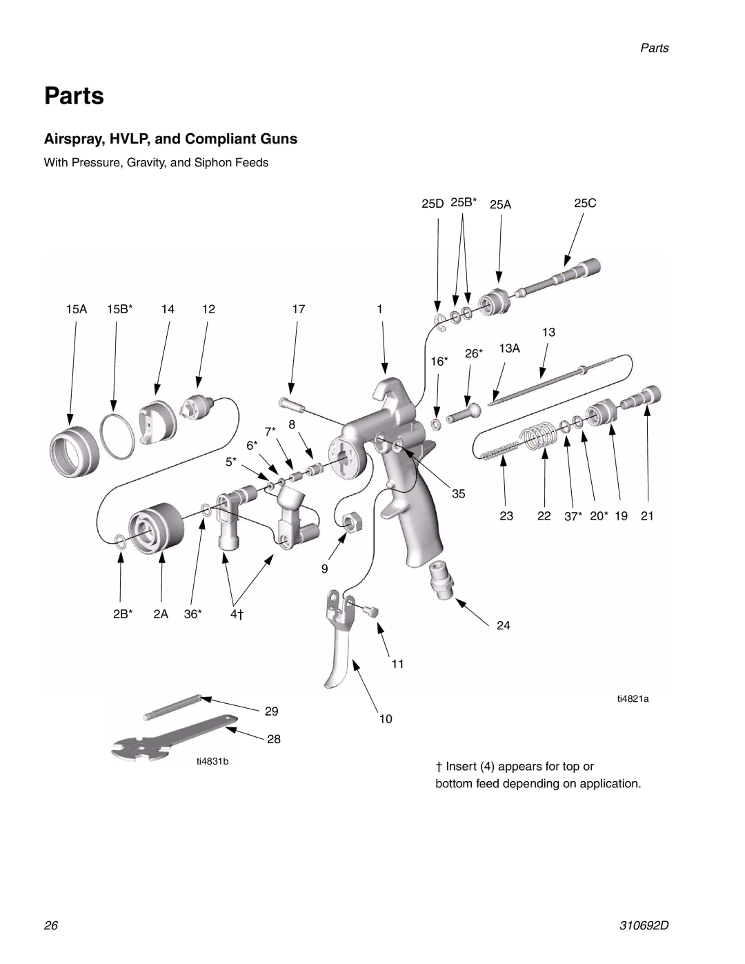 Graco 310692D important safety instructions Parts, Airspray, HVLP, and Compliant Guns 