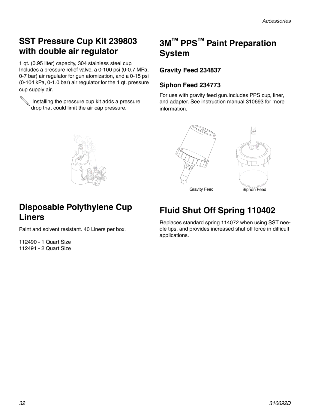 Graco 310692D SST Pressure Cup Kit 239803 with double air regulator, 3M PPS Paint Preparation System 