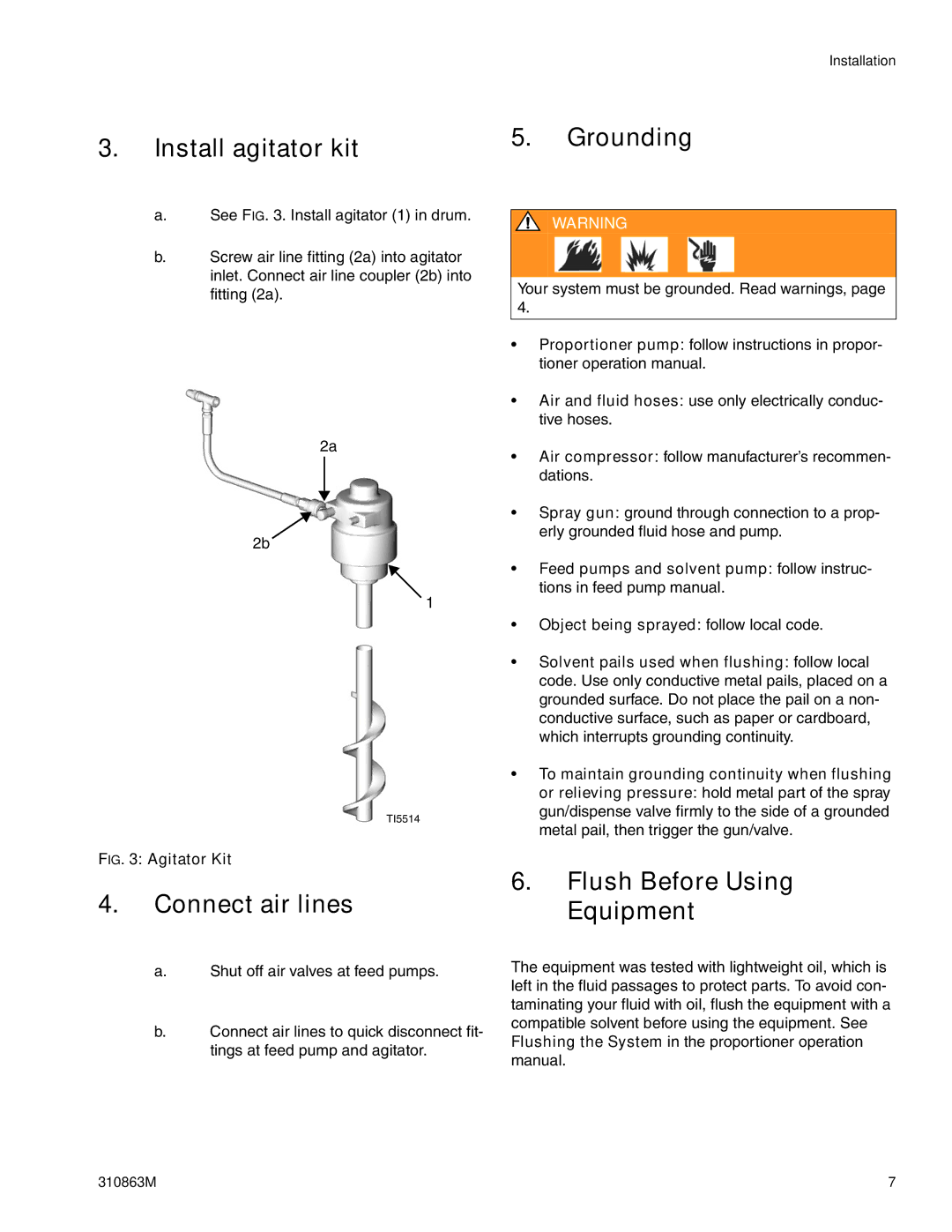 Graco 310863M important safety instructions Flush Before Using Equipment 