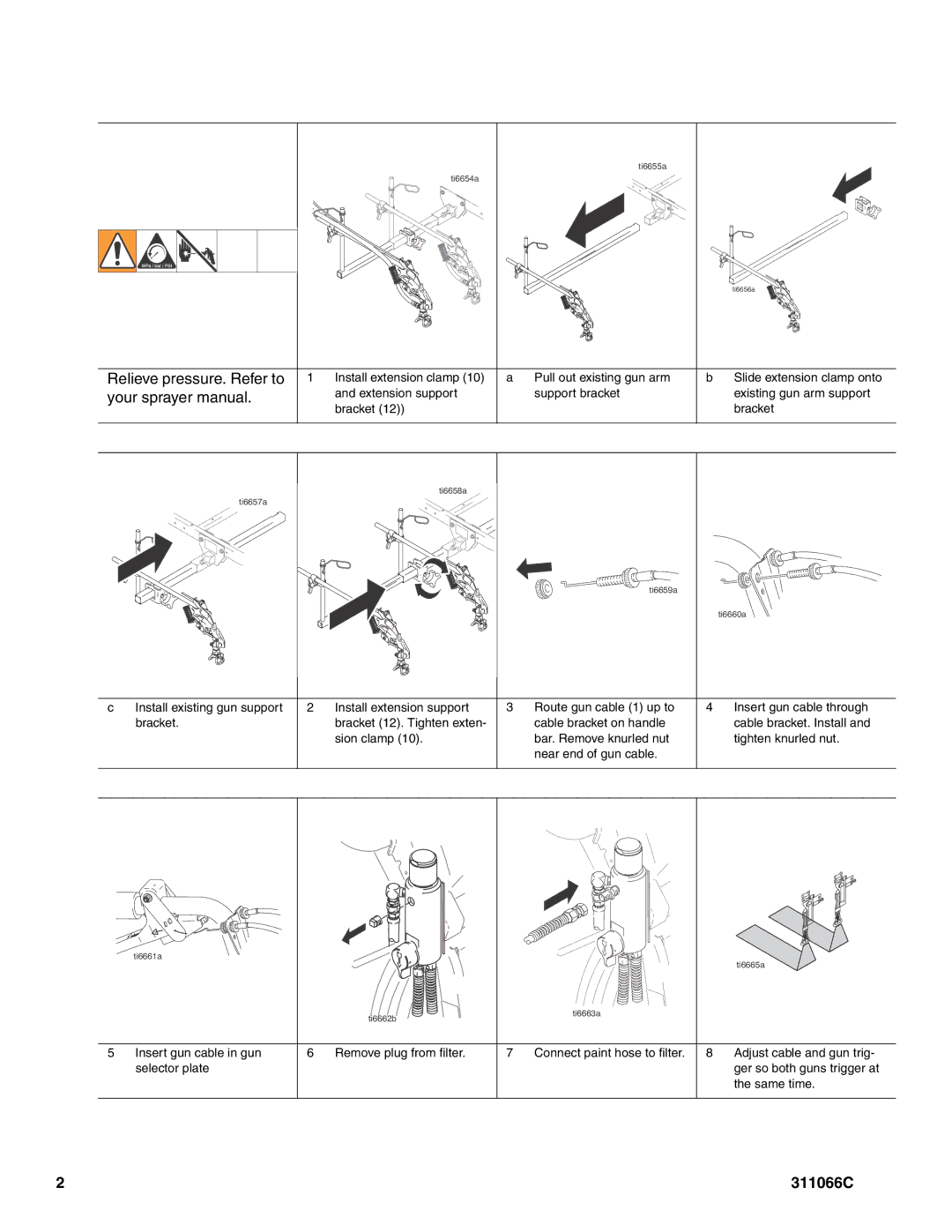 Graco 311066C important safety instructions Relieve pressure. Refer to your sprayer manual 