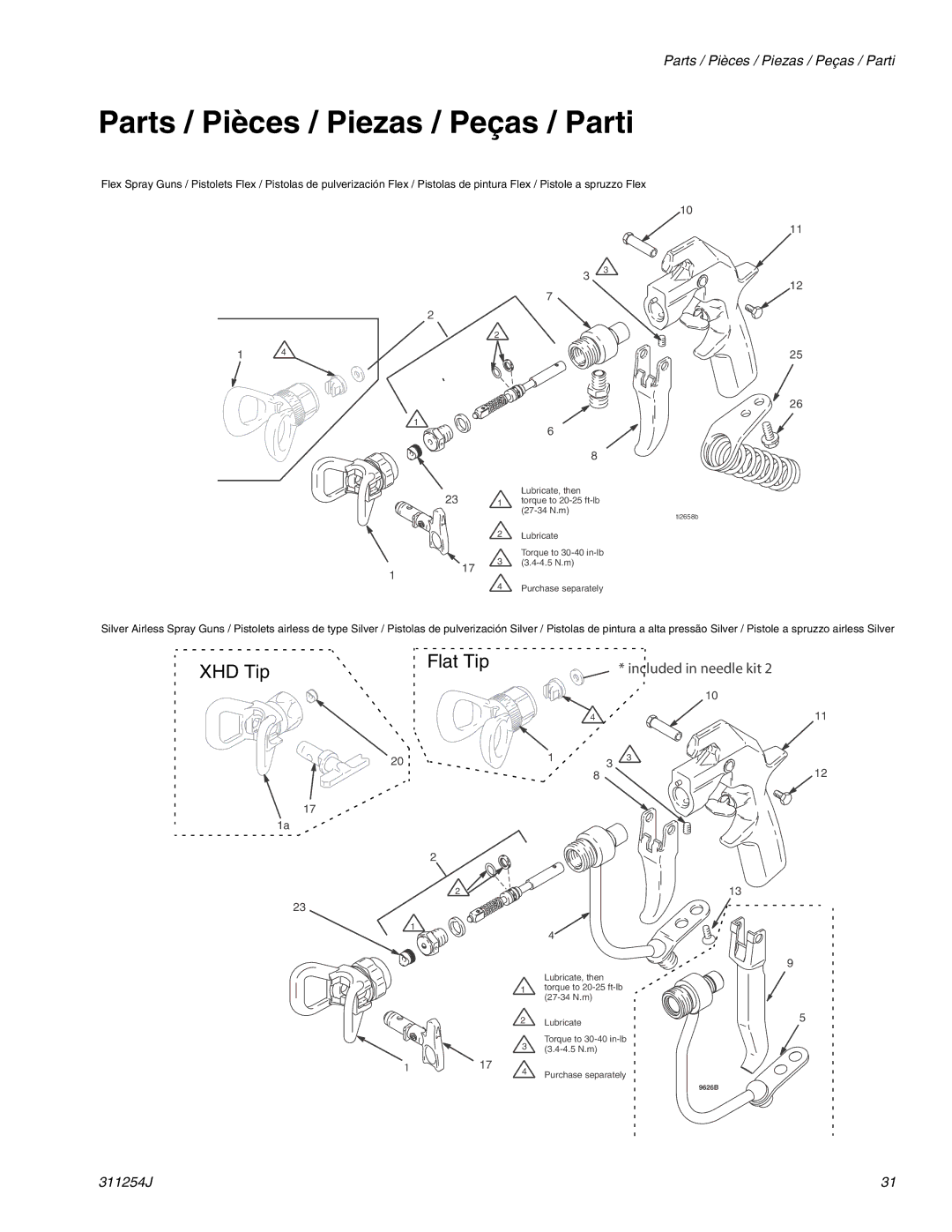 Graco 311254J warranty Parts / Pièces / Piezas / Peças / Parti, XHD Tip Flat Tip 