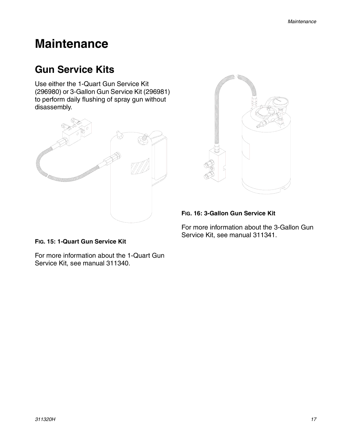 Graco 311320H important safety instructions Maintenance, Gun Service Kits 