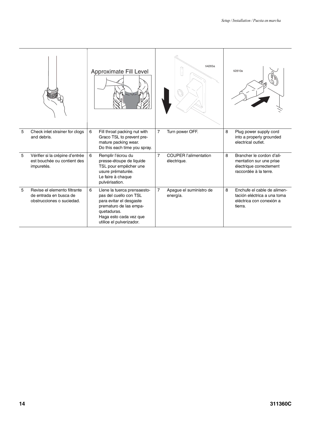 Graco 311360C important safety instructions Approximate Fill Level 