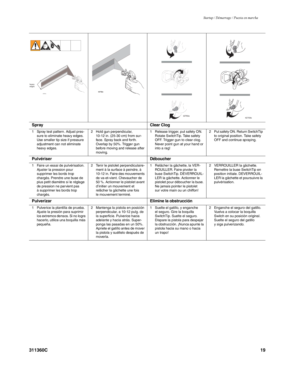 Graco 311360C important safety instructions Spray Clear Clog 