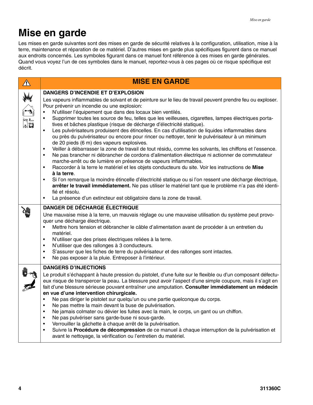 Graco 311360C important safety instructions Mise en garde 