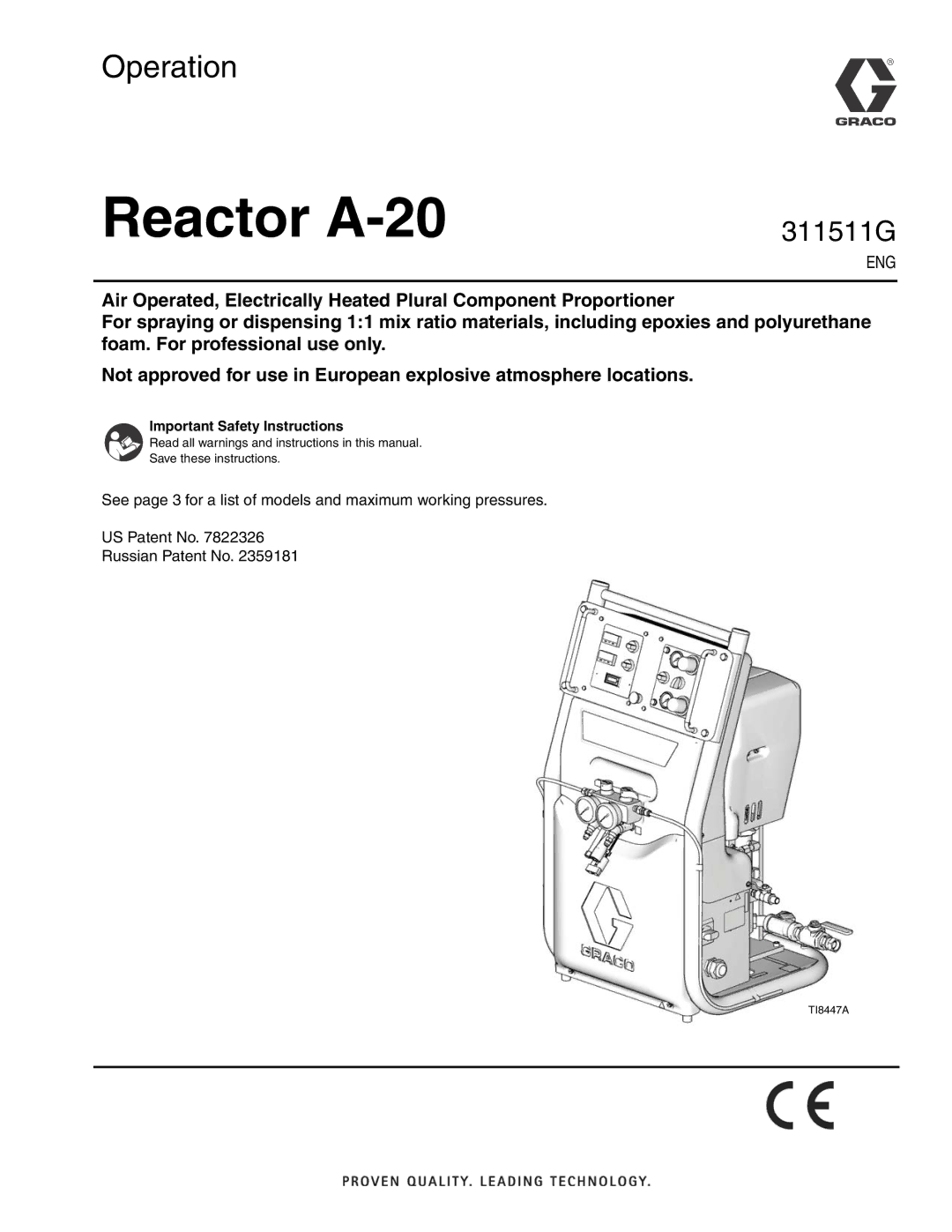 Graco 311511G important safety instructions Reactor A-20 