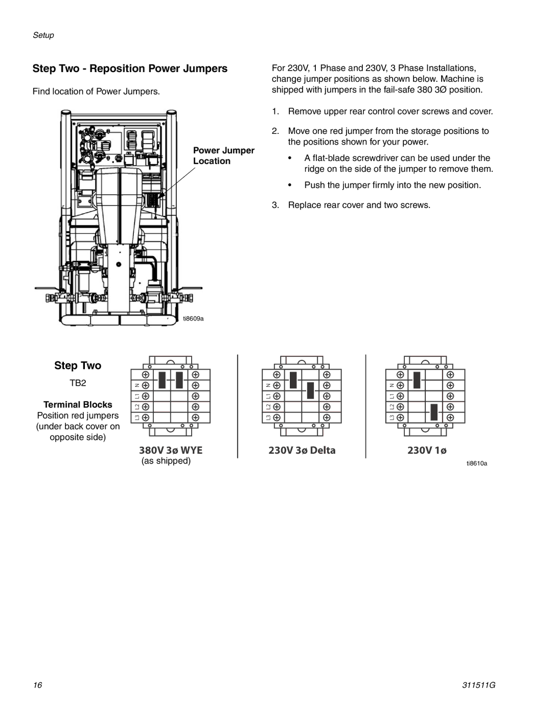 Graco 311511G important safety instructions Power Jumper Location, Terminal Blocks 