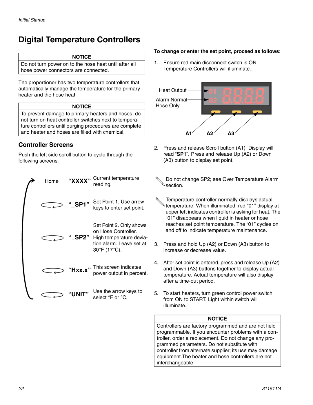 Graco 311511G Digital Temperature Controllers, To change or enter the set point, proceed as follows, A1 A2 A3 
