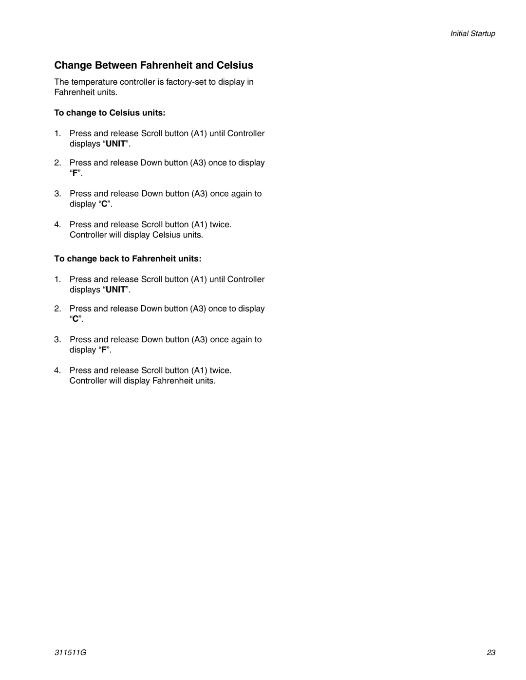 Graco 311511G important safety instructions To change to Celsius units, To change back to Fahrenheit units 