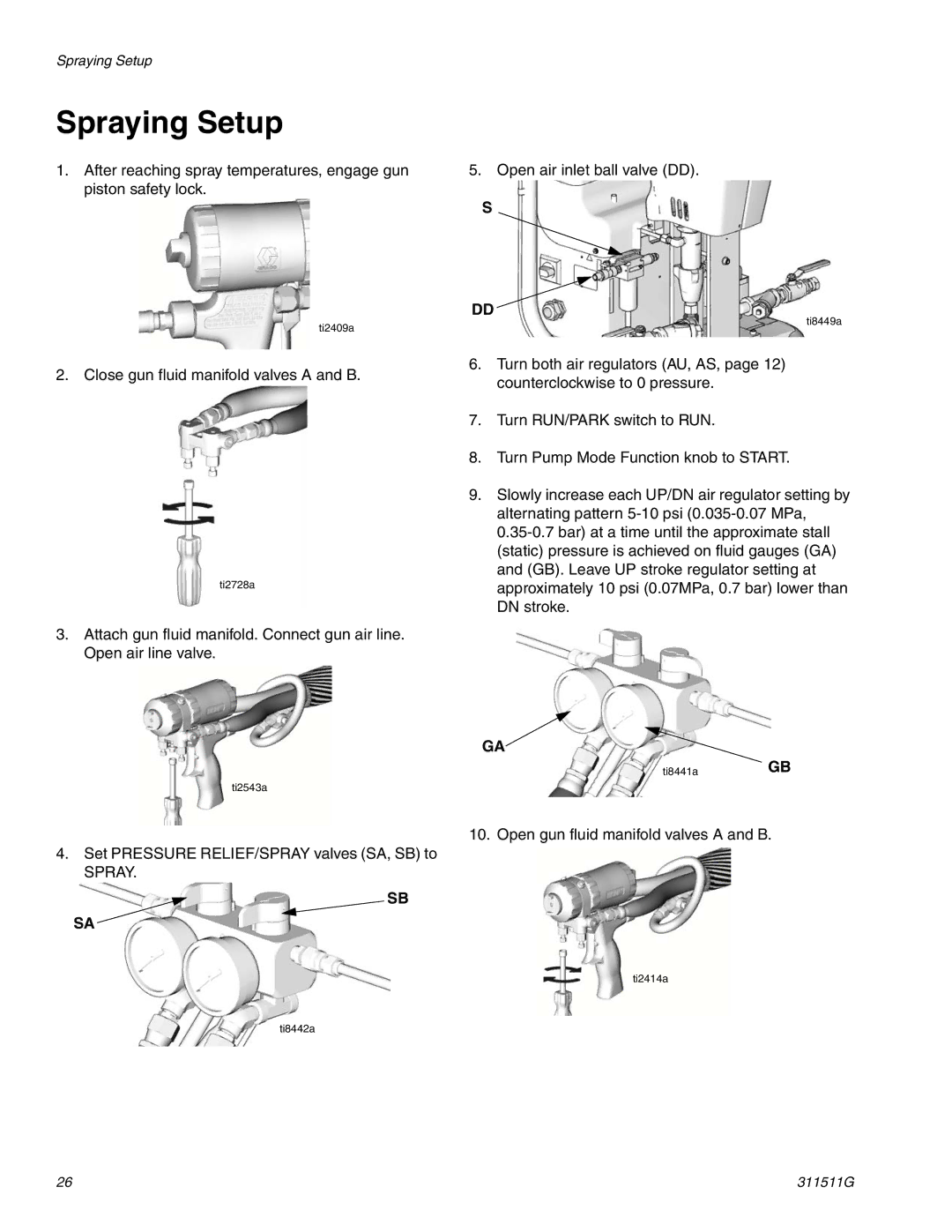 Graco 311511G important safety instructions Spraying Setup 