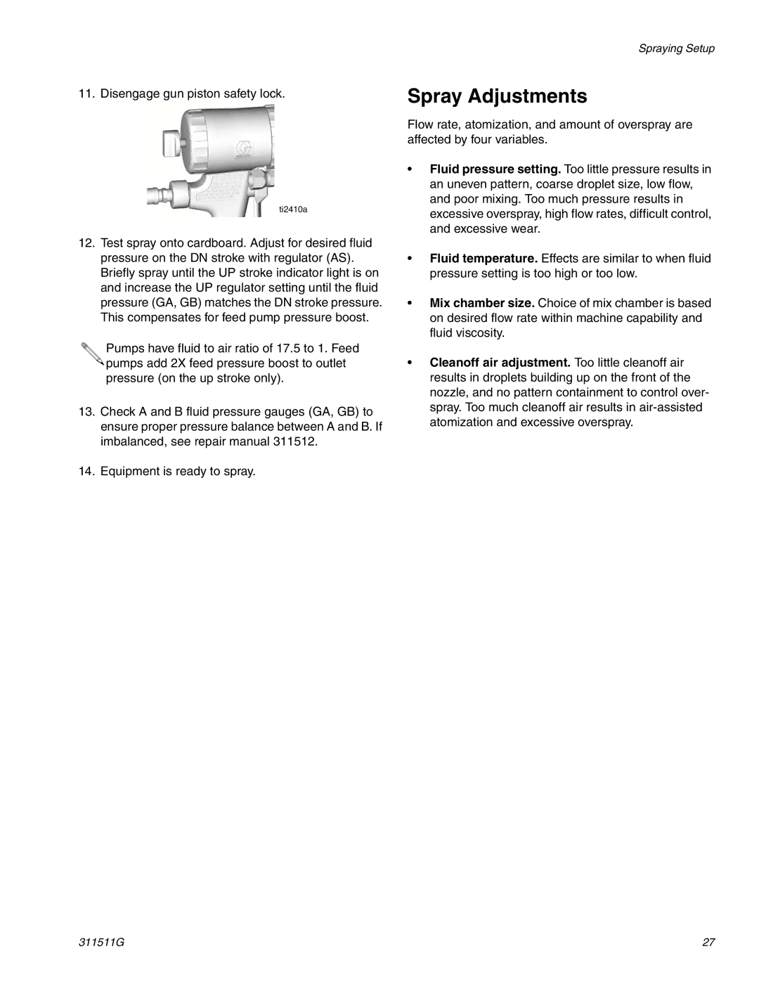 Graco 311511G important safety instructions Spray Adjustments 