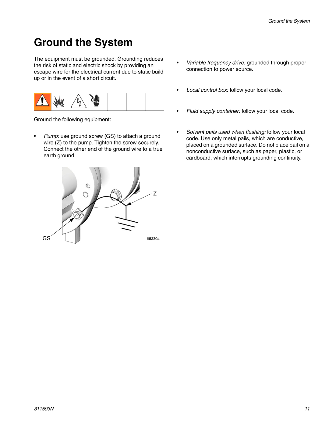 Graco 311593N important safety instructions Ground the System 