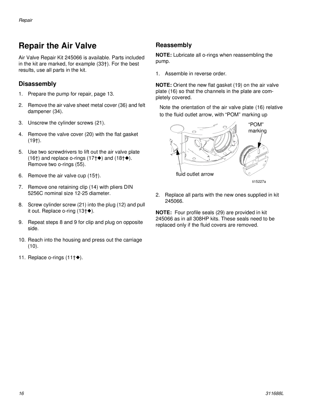 Graco 311688L important safety instructions Repair the Air Valve, Disassembly 